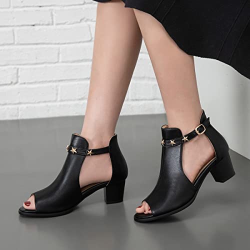 Hello Shero Vintage Peep Toe Mid Block Heel Ankle Bootie Pumps for Women Matte Leather Ankle Strap Buckled Dressy Summer Shoes Work Office Dating Party Church Daily Wear3
