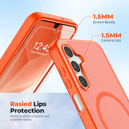 Image of SUPFINE Magnetic for Samsung Galaxy A16 5G Case with Screen Protector, (Built-in Magnets) (Military Grade Drop Protection) Slim Translucent Shockproof Phone Case,Orange