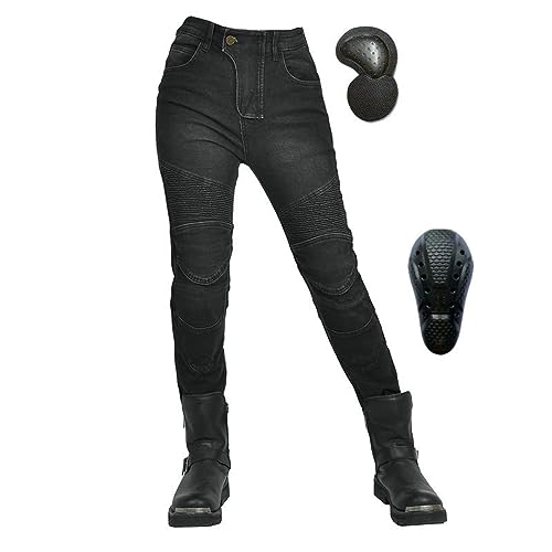 HOMDECR Femme Pantalon De Moto Protection Moto Pantalon Jeans De Moto Pantalon D'armure De Motard Pantalon De Protection pour Vélo, 4 X Tapis De Protection (Noir,XL)