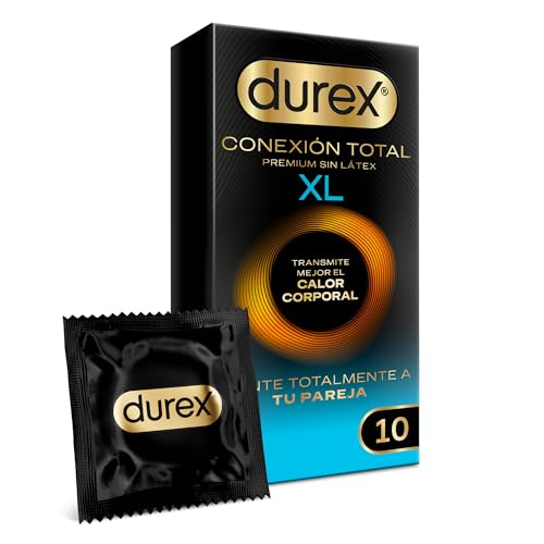Durex Conexión Total XL Preservativo Ultra Fino Plus sin Látex con Tecnología Body Feel que Transmite Mejor el Calor Corporal, 10 Condones XL