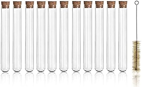 Salco Borosilicate Glass Test Tube with Cork Stoppers and Brush- 25 x 200 mm - Set of 21 (10 test tube, 10 cork and 1 Brush) (15x150)
