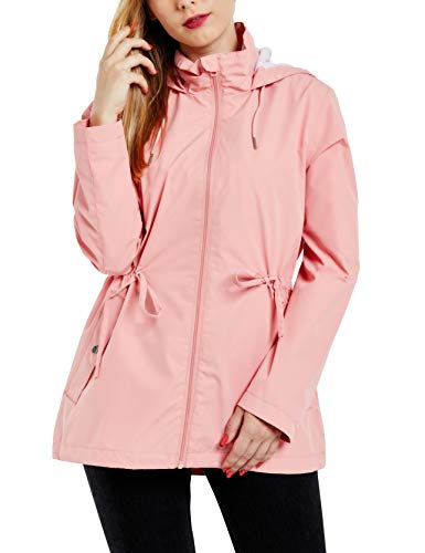 Rain Jacket Women Waterproof Rain coat Light Weight Hooded Trench Jacket With Mesh Lining (pink,L)