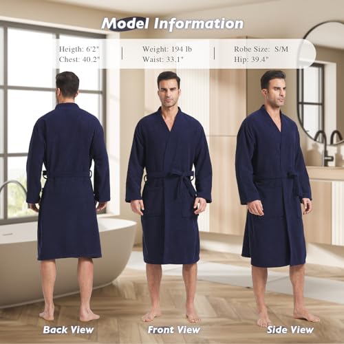 FashGudim Terry Cloth Robes for Men Big and Tall Short Mens Kimono Robe Super Absorbent Spa Bathrobe Calf Length With Pockets2
