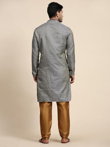 Image of SKAVIJ Men's Brocade Silk Embroidered Kurta Pajama Set Thread Work Festive Party Ethnic Dress