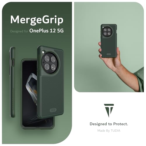 Image of TUDIA [MergeGrip for OnePlus 12 5G Back Cover - Military Grade Drop Tested Dual Layer Shockproof Anti-Slip Heavy Duty Protective Case- Pine Green