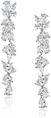 SWEETV Cubic Zirconia Bridal Earrings for Women Brides, Silver Crystal Chandelier Wedding Drop Earrings for Prom or Pageant