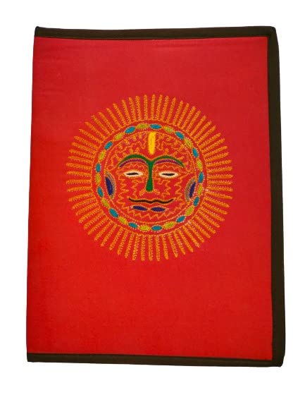 File Folder with Decorative Embroidery on Cotton Cover for Holding Documents, Important Paper for Conference & Presentation-Handling Size: Legal/A4/Letter - Color: Red