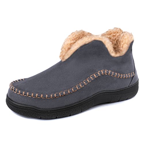 Wishcotton Hausschuhe Herren Wildleder Pantoffeln mit Fleecefutter, weiche und rutschfeste Gummisohle, Warme und bequeme Winter Mokassin,Grau,42EU Cover