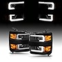 AmeriLite for 2015-2019 Chevy Silverado 2500HD 3500HD Work Truck w/Dual LED Tube All Dark Black Quad Projector Replacement Headlights Set - Passenger and Driver Side