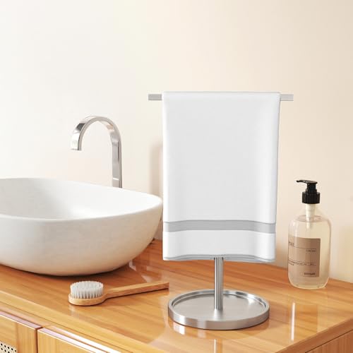 STWWO Hand Towel Holder Stand, Countertop Hand Towel Stand for Bathroom Kitchen, T-Shape Adjustable Hand Towel Holder, Brushed Nickel by STWWO - Used condition - Image 2