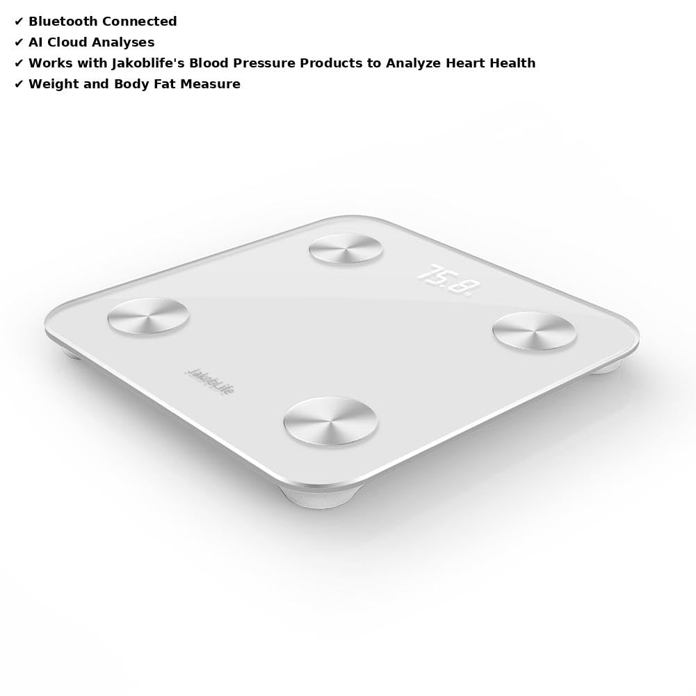 AI Bluetooth Body Scale, cyfrowa waga z analizą BMI, bezpłatne członkostwo AI do analizy krzyżowej zdrowia serca, biała