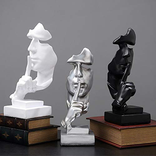 Silence is Gold Thinker Statue, Modern and Simple Resin Things, Creative Abstract Figurine Sculptures for Entrance, Creative Room Home, Office Study, Piano Decor(4.13\" L/4.53\" W/12.20\" H, White)