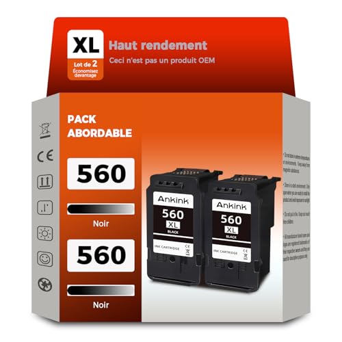 Cartouche d'encre PG-560XL noir ANKINK pour imprimante Pixma TS5350 et TS7450