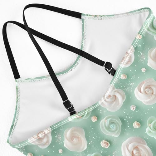 senya Girls Swimsuits One-Piece Swimwear Tie Bathing Suit Beach Summer Round Neck 7-8T Green Rose Pattern4