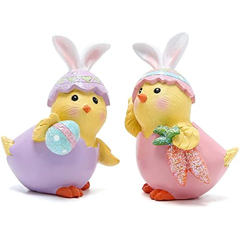 Hodao Easter Colorful Eggs Chickens Gnomes Decorations Spring Spring Table Centerpiece Nordic Swedish Nisse Scandinavian Tomte Elf Dwarf Indoor Home Decor (Yellow Broken Egg Chicken 2PCS) Cover