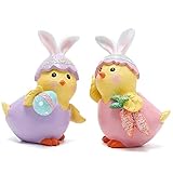 Hodao 2 PCS Easter Chick Decorations Spring Chicken Decors Figurines Tabletopper Decorations for Party Home Holiday Cute Egg Easter Day Gifts