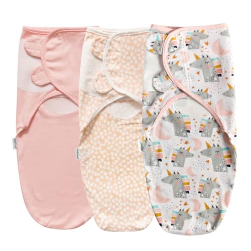 Image of Little Tots Swaddle Blanket for Baby Girl Boy Easy Change Infant Wrap 2 or 3 Pack Adjustable Sleep Sack for Newborn Babies 0-3 Month (Pink Unicorns)