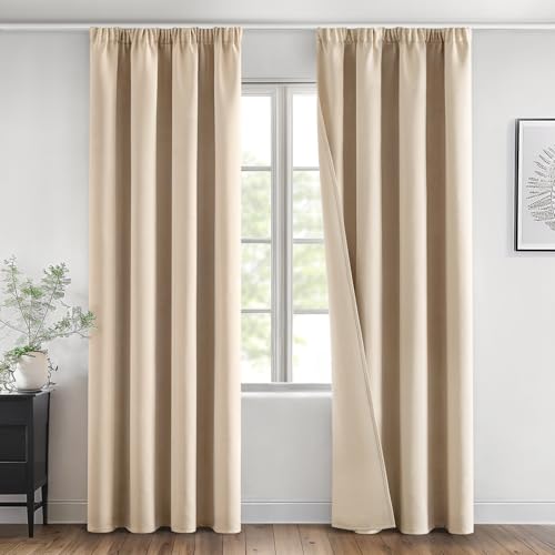 MIULEE Cortinas Opacas con Cinta Fruncida 2 Piezas 140x245 CM, Beige Cortina Ventana Dormitorio Modernas Cortina Anti Luz, Salon Cortinas Opaca Termica Aislante Habitacion Modernas