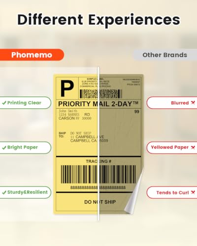 Image of Phomemo 4x6 Yellow Thermal Label, Shipping Labels Pack of 250 4x6 Roll Labels, Compatible with Phomemo, Zebra, Rollo, Jadens and Other Thermal Printers