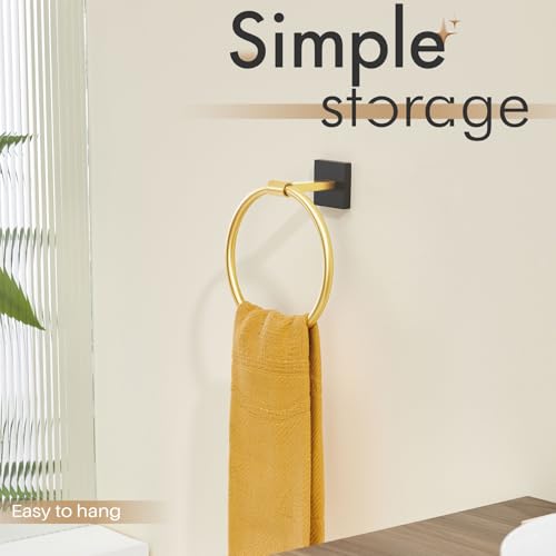 Image of KOKOSIRI Hand Towel Holder Wall Mounted Towel Ring Bathroom Accessories Shower Towel Hanger Rack Stainless Steel Black with Gold, B3010GDK