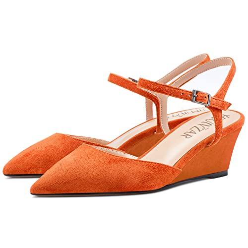HEUIVZAR Ankle Strap Wedge Pumps for Womens Pointed Toe Mid Chunky Block Heel Slingback Two-Piece Suede Casual Comfort Dress Shoes 2 Inch4
