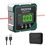 Proster Inclinometro Digitale con Laser 4x90°, Goniometro Digitale Magnetico con Display LCD VA e Batteria Ricaricabile USB-C Misuratore Angoli Professionale Precisione ±0,1° per Falegnameria Officina