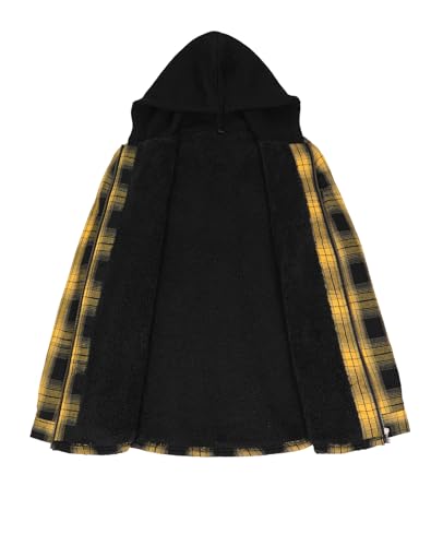 Image of ZENTHACE Men's Sherpa Lined Full Zip Hooded Plaid Shirt Jacket