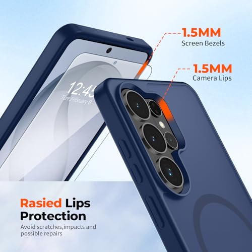 Image of SUPFINE Magnetic for Samsung Galaxy S26 Ultra Case with Screen Protector, (Built-in Magnets) (Military Grade Drop Protection) Slim Translucent Shockproof Phone Case,Sapphire Blue