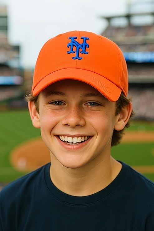 Gorra naranja ajustable con logo de NY Mets para niños miniatura 2