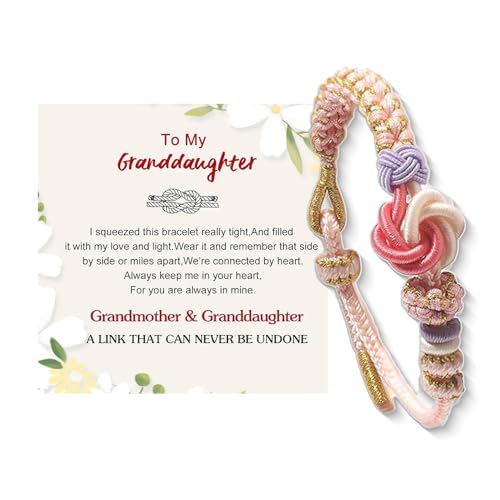 Image of LIU JUN Granddaughter Bracelet, To My Granddaughter Peach Blossom Knot Bracelet Adjustable Handmade Braided Bracelets From Grandma Forever Gift Jewelry (pink)