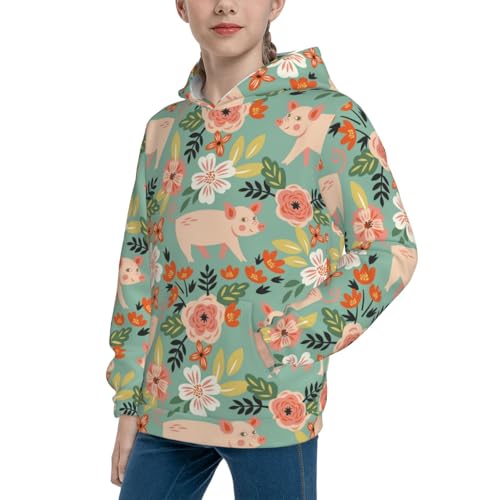 Cute Piggy in Flowers Kid Hoodies Boys Sweatshirts Girls Pullover with Pocket2
