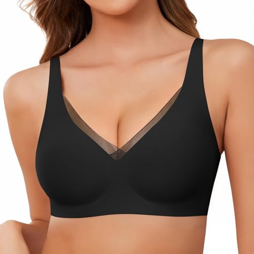 UMIPUBO Soutien Gorge sans Armature Soutien-Gorge Femme Brassiere Col en V Minimiseur Classiques Sexy Brassière avec Coussinets Semi Fixe Maille Push up...