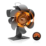 ZHITING Kaminventilator, Ofenventilator ohne strom,Leiser Kamin Ventilator kaminlüfter mit 6 Blättern,mit Thermometer, Kaminöfen Ohne Strom Hitzebetrieben für Holz/Kamin Erhöht/Holzbrenner