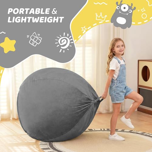 Image of HABUTWAY 2FT Bean Bag Chair 2-Pack, 2' Beanbags Small Bean Bag Chairs with Filling, Teardrop Bean Bag Chair Luxurious Velvet Ultra Soft Fur with Removable Cover(Grey)