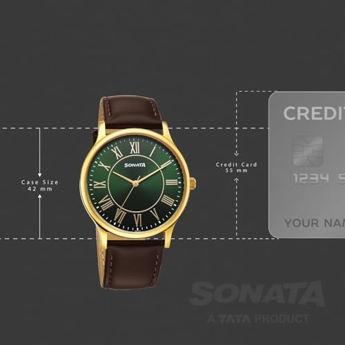 Image of Sonata Traditional Essentials Quartz Green Round Dial Men's Watch | Analog Watch | Watches for Men Analog - 77105YL04W