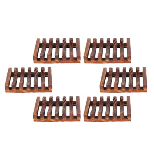 ARTIBETTER Soporte para Esponja de Cocina y Jabonera de Madera de Bambú Carbonizado, Juego de 6 Piezas, Escurridor Ahorrador de Jabón para Baño y Encimera