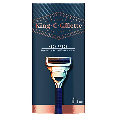 King C. Gillette Máquina de Afeitar para Cuello con Hojas de Acero Inoxidable + 1 Cuchilla de Recambio, Regalos Originales para Hombre
