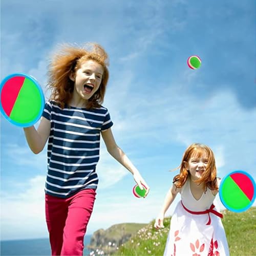 Image of Catch Ball Paddle Game Set - 2 Handheld Catch Discs with 2 Matching Soft Balls - Outdoor Toy for Kids Teens Adults - Beach Backyard Park Fun