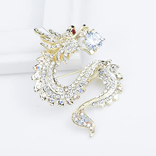 Image of Vintage Crystal Dragon Brooch Lapel Pin Decorative Safety pins for Clothing Rhinestone Animal Brooch Jewelry