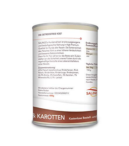 SALiNGO Premium Hundefutter Nassfutter für Hunde Rind mit Kartoffeln & Karotten, getreidefrei, hoher Fleischanteil, Mono Protein