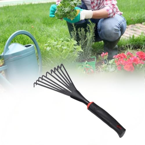 Small Garden Rake garden Hand Shrub Rake Fan Leaf Rake horse Poo Picker professional Gardening Tool ergonomic Grip for Comfort And Control Professional Tools
