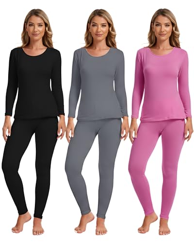 Patelai 3 Sets Thermal Underwear for Women with Fleece Lined Long Underwear Women Base Layer Cold Weather