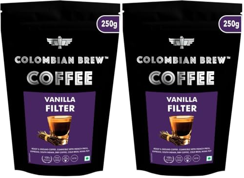 Image of Colombian Brew Vanilla Filter Coffee Powder, Arabica Roast & Ground, 250g (Make Espresso, French Press, Cold Brew, Hot Brew) (Pack of 2)