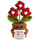 COLTUPWZ Handmade Crochet Red Flowers Birthday Gift for Mom, Remember I Love You Emotional Support Gift for Mom Step Mama from Daughters Knitted Crochet 3 Flowers Pot Doll