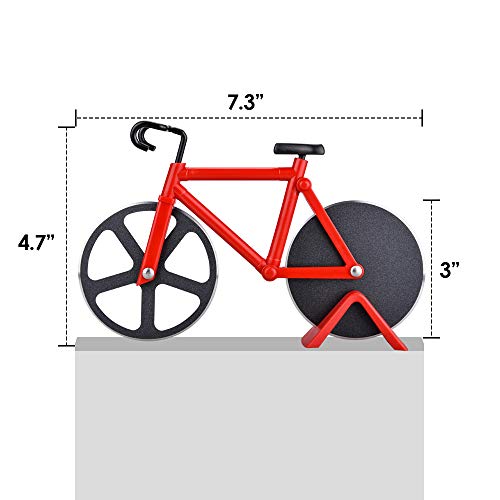 Bicycle Pizza Cutter Wheel,Ninonly Non-stick Dual Cutting Wheels Stainless Steel Bike Pizza Slicer with a Stand for Pizza Lovers,Holiday Vacation Housewarming Kitchen Gadget Cool Men\'s Gift