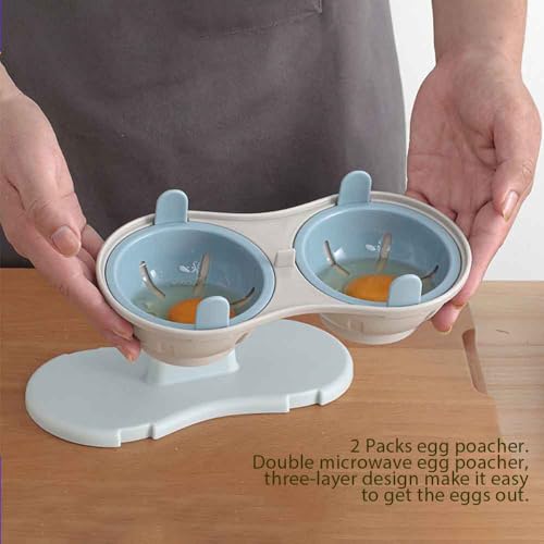 Egg Poacher Microwave Egg Cooker, 2 Cavity Edible Silicone Double Drain Poached Egg Cups, Microwave Egg Poacher Kitchen Cooking Gadgets — view 2
