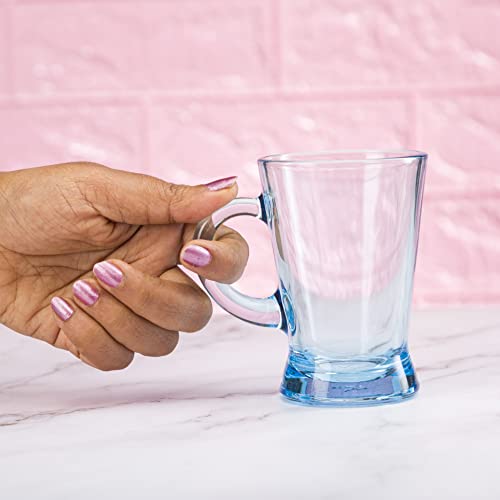 Image of Pasabahce Heybeli Glass Mug from The Original from Turkey, Turquoise 180 ml Mug Set of 6 Pcs | Ideal for Coffee, Tea, Cappaccino, Multipurpose Mug Perfect for Gifting | Easy To Clean & Dishwasher Safe