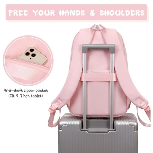 Image of Climberty Cotton Girls School Backpack Kawaii Pink School Book Bag Multi Compartment 15.6 inches Travel Backpack School Bag for Girls 6-12 Years Old Birthday Gift Christmas Gift, 32x15x45cm