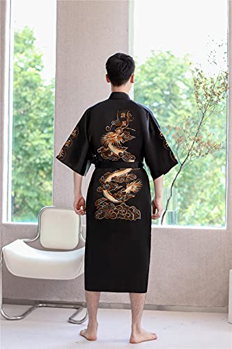 Shanghai Story Men's Robe Dragon Pattern Bathrobe with Waistband 5 Colors2