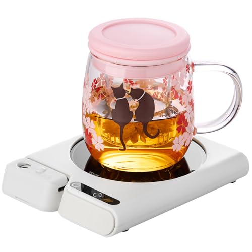 Coffee Mug Warmer with Auto Shut Off, 3 Temperature Settings with Air humidifier Water Mist Sprayer, Electric Beverage Heater with Borosilicate Glass Panel, 54-Inch Cord, Fits Mugs, Teapots, and Cups